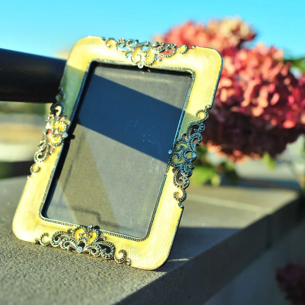 1pcs Silver Gold Glaze Metalwork Crystal Floral Picture frame